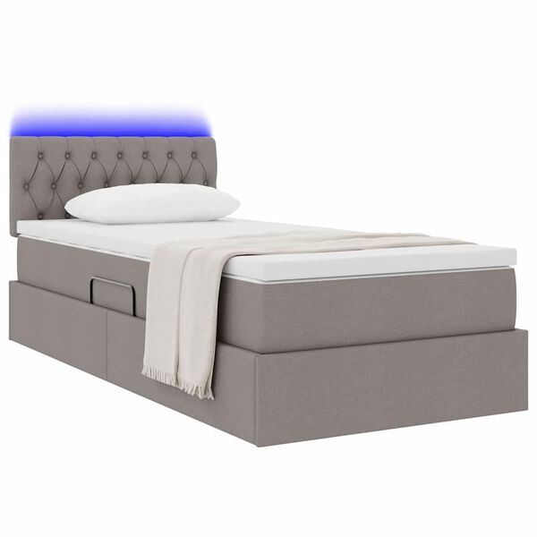 vidaXL Lit avec rangement et LED avec matelas Taupe 90 x 190 cm tissu