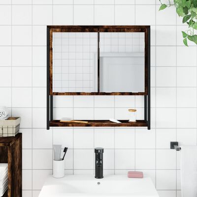 vidaXL Armoire à miroir de salle de bain chêne fumé bois d’ingénierie