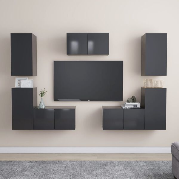 vidaXL Ensemble de meubles TV 7 pcs Gris Bois d&rsquo;ing&eacute;nierie
