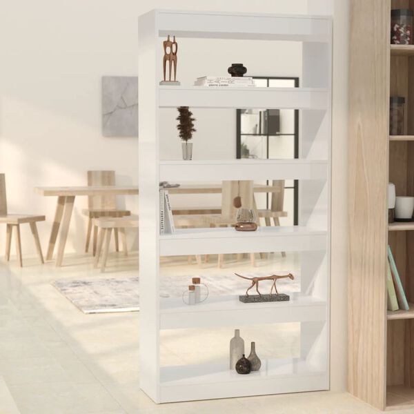 vidaXL Biblioth&egrave;que/S&eacute;parateur de pi&egrave;ce Blanc brillant bois ing&eacute;nierie