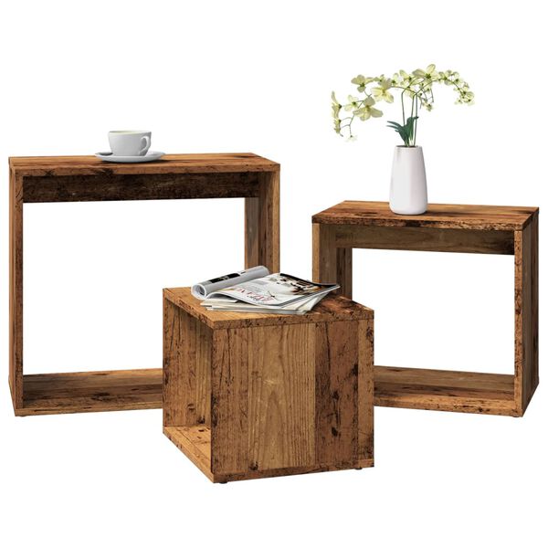 vidaXL Tables gigognes 3 pcs vieux bois bois d'ingénierie