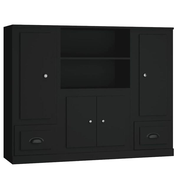 vidaXL Buffets 3 pcs noir bois d'ing&eacute;nierie