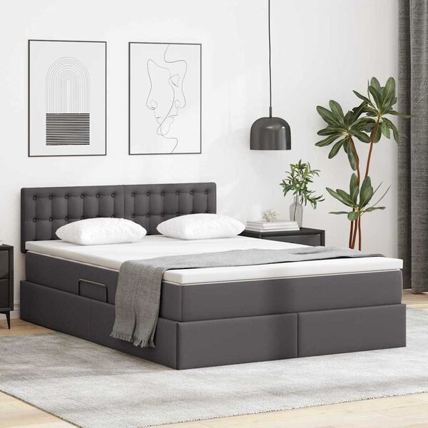 vidaXL Lit avec rangement et matelas Gris 140 x 200 cm Simili cuir