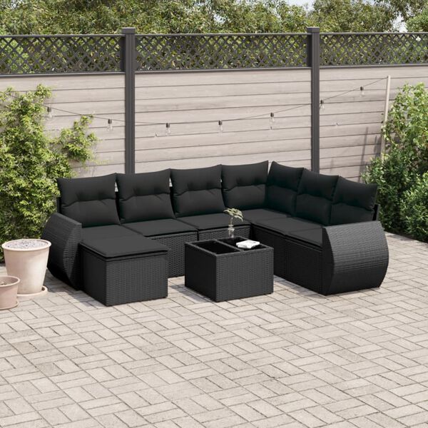 vidaXL Salon de jardin 8 pcs avec coussins noir r&eacute;sine tress&eacute;e