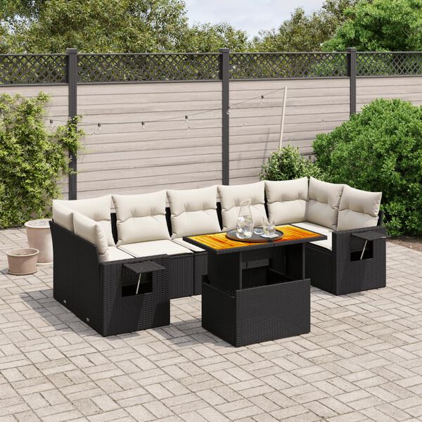 vidaXL Salon de jardin 8 pcs avec coussins noir r&eacute;sine tress&eacute;e