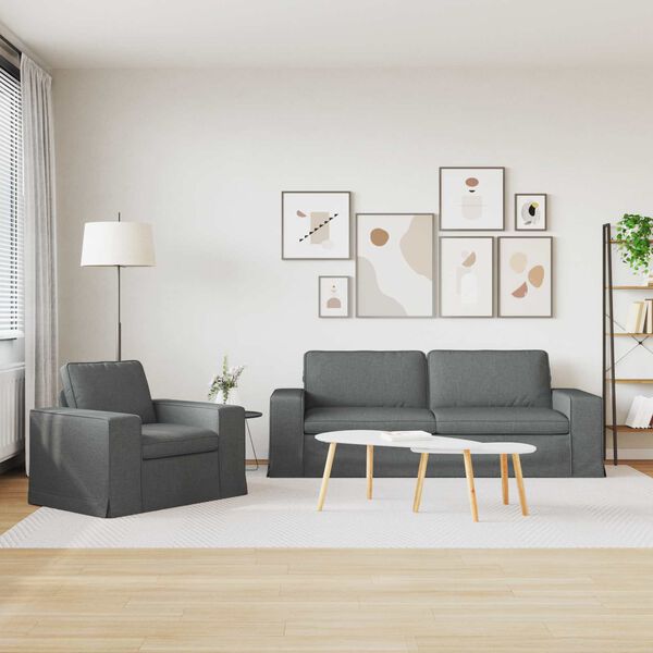 vidaXL Canap&eacute; 2 pcs Gris fonc&eacute; 182 x 80 x 82 cm tissu