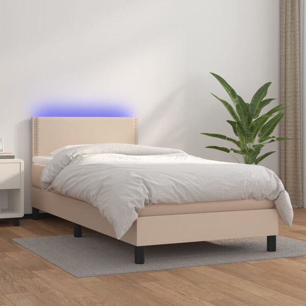 vidaXL Sommier &agrave; lattes de lit matelas et LED Cappuccino 90x190cm