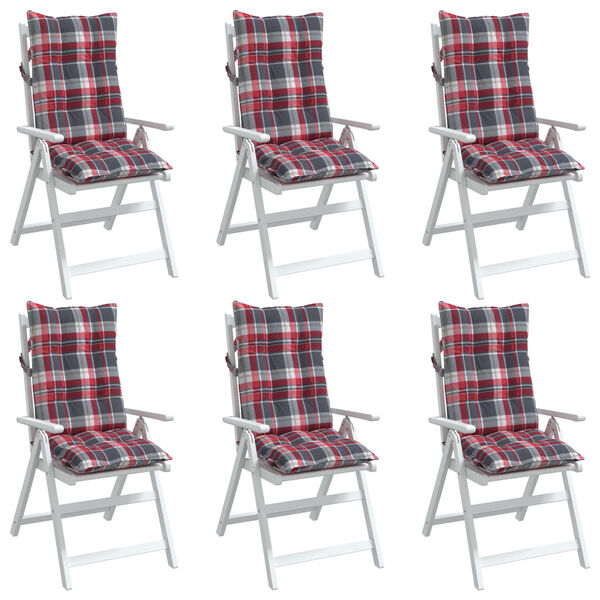 vidaXL Coussins de chaise &agrave; dossier haut lot de 6 motif carreaux rouge