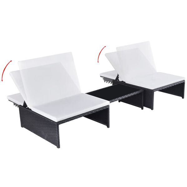 vidaXL Chaises inclinables de jardin lot de 2 et table r&eacute;sine tress&eacute;e