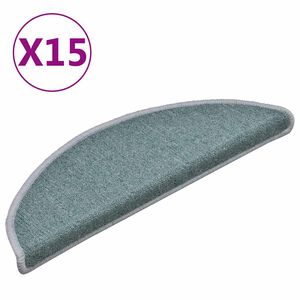 vidaXL Tapis d'escalier 15 pi&egrave;ces 56 x 17 x 3 cm Bleu mer Demi-rond