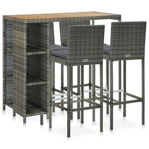 vidaXL Ensemble de bar de jardin 5 pcs et coussins R&eacute;sine tress&eacute;e Gris