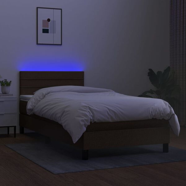 vidaXL Sommier &agrave; lattes de lit matelas et LED Marron fonc&eacute; 100x200 cm