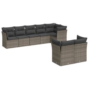 vidaXL Salon de jardin 8 pcs avec coussins gris r&eacute;sine tress&eacute;e