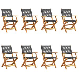 vidaXL Chaises de jardin pliantes lot de 8 noir poly rotin bois massif