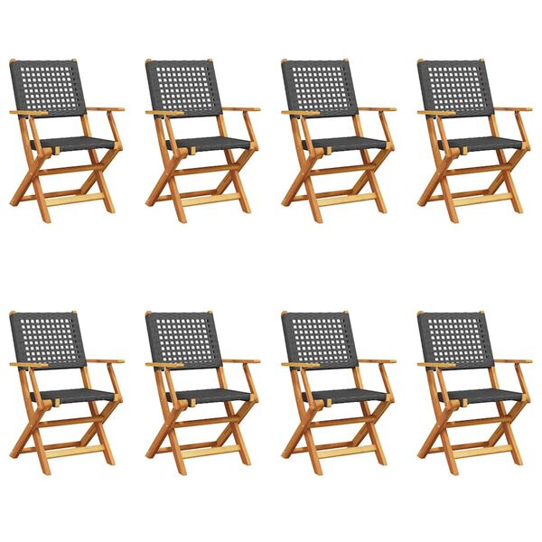 vidaXL Chaises de jardin pliantes lot de 8 noir poly rotin bois massif