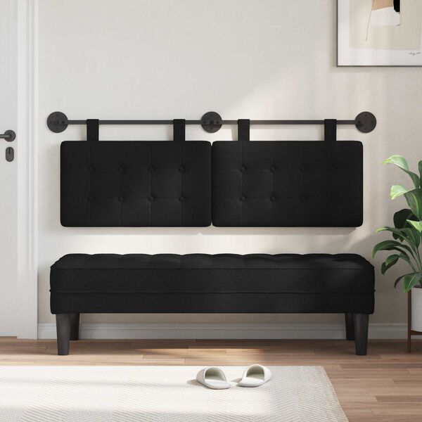 vidaXL T&ecirc;te de lit suspendue Montage mural Noir 150 x 55 x 5 cm tissu
