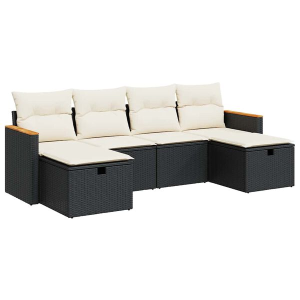 vidaXL Salon de jardin 6 pcs avec coussins noir résine tressée