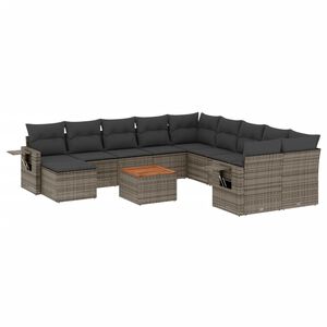 vidaXL Salon de jardin avec coussins 12 pcs gris r&eacute;sine tress&eacute;e