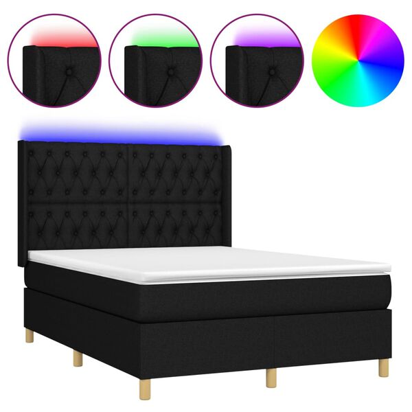 vidaXL Sommier &agrave; lattes de lit matelas et LED Noir 140x200 cm Tissu