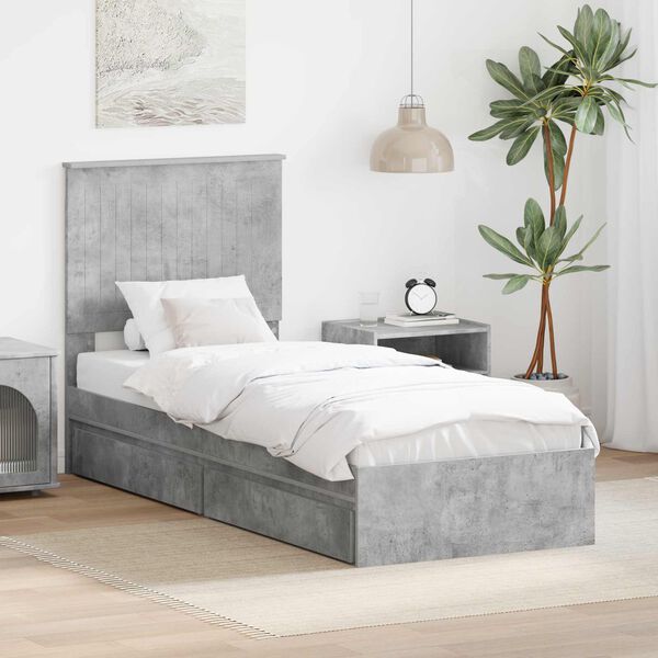 vidaXL Lit de Rangement Gris b&eacute;ton 75 x 190 cm Bois d'ing&eacute;nierie