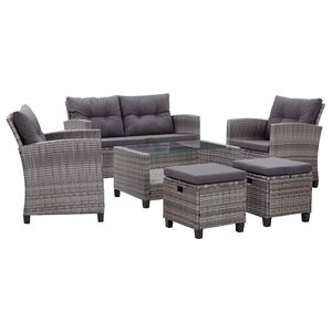 vidaXL Salon de jardin 6 pcs avec coussins R&eacute;sine tress&eacute;e Gris fonc&eacute;