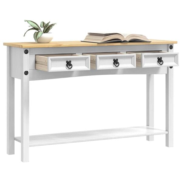 vidaXL Table d'appoint avec tiroir Blanc 114 x 34,5 x 73 cm Pin massif