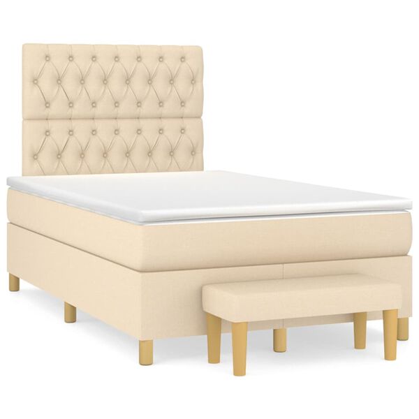 vidaXL Sommier &agrave; lattes de lit avec matelas Cr&egrave;me 120x200 cm Tissu