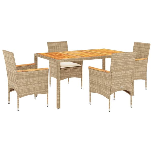vidaXL Ensemble &agrave; manger de jardin et coussins 5pcs beige rotin acacia