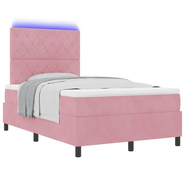 vidaXL Lit &agrave; ressort LED avec matelas Rose 120 x 200 cm tissu