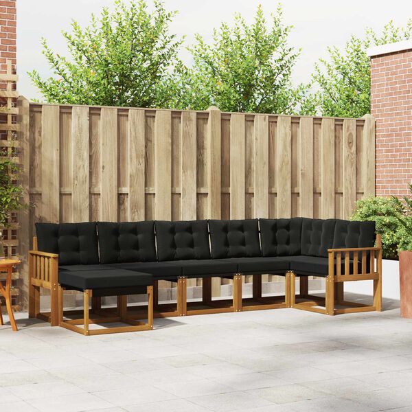 vidaXL Ensemble de canap&eacute;s d'ext&eacute;rieur 7 pcs Naturel et Noir