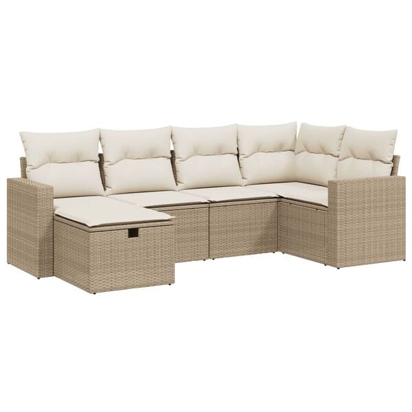 vidaXL Salon de jardin avec coussins 6 pcs beige r&eacute;sine tress&eacute;e