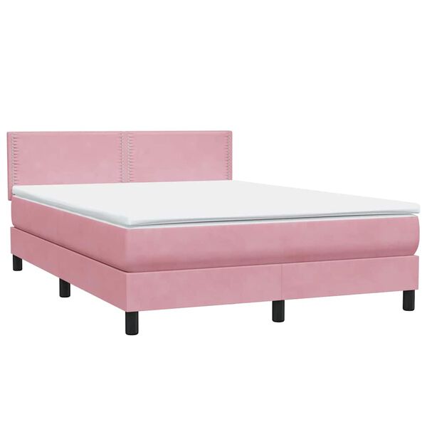 vidaXL Sommier &agrave; lattes de lit avec matelas rose 140x210 cm velours