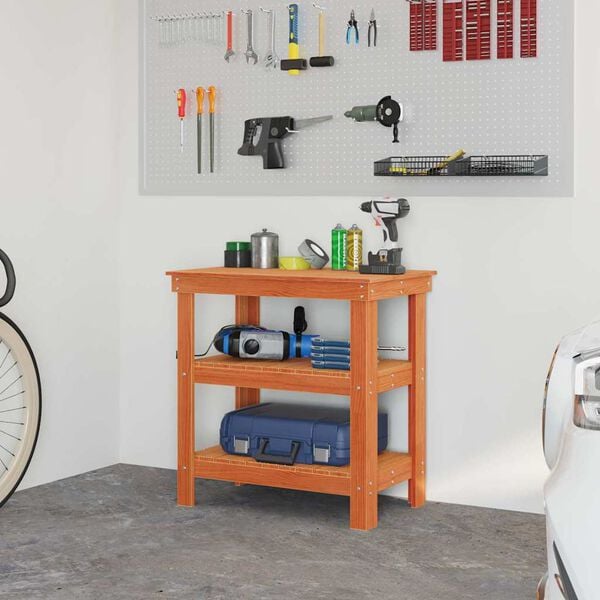 vidaXL Établi avec étagère Brun cire 78,5 x 50 x 80 cm Pin massif