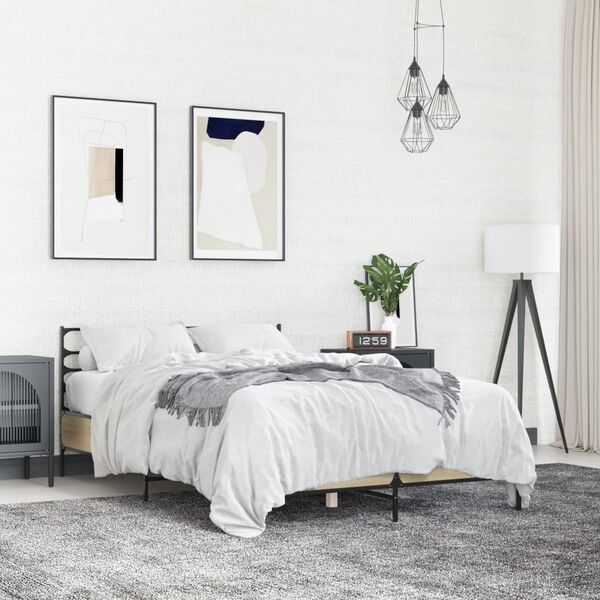 vidaXL Cadre de lit sans matelas ch&ecirc;ne sonoma 135x190 cm