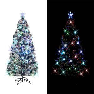 vidaXL Arbre de No&euml;l pr&eacute;-&eacute;clair&eacute; vert et blanc 150 cm fibre optique