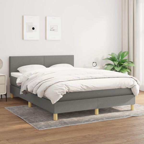 vidaXL Sommier &agrave; lattes de lit avec matelas Gris fonc&eacute; 140x190cm Tissu