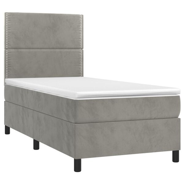 vidaXL Sommier &agrave; lattes de lit et matelas Gris clair 90x200 cm Velours