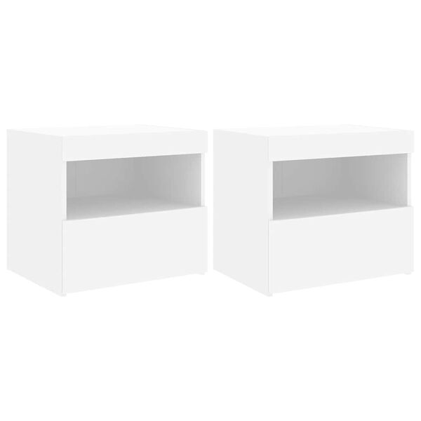 vidaXL Tables de chevet avec lumi&egrave;res LED 2 pcs blanc 50x40x45 cm