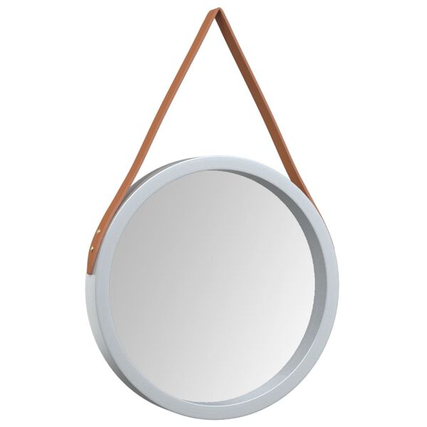 vidaXL Miroir mural avec sangle Argent&eacute; &Oslash; 35 cm