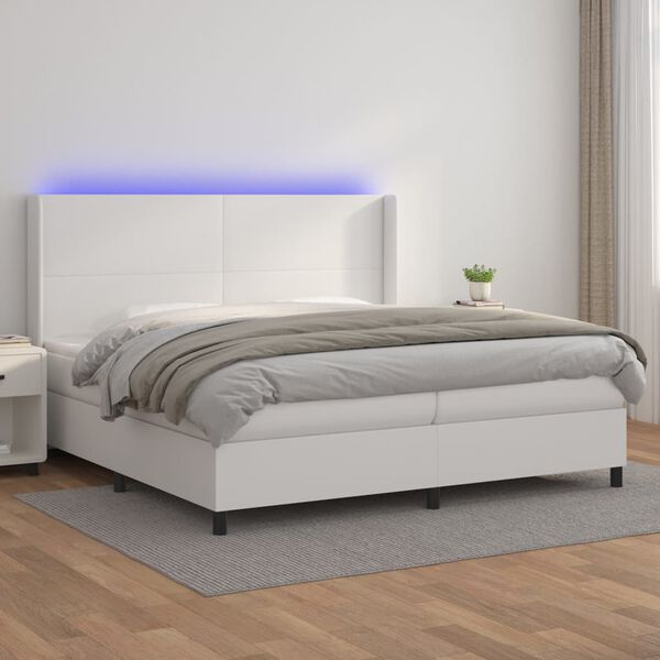 vidaXL Sommier à lattes de lit matelas LED Blanc 200x200 cm Similicuir
