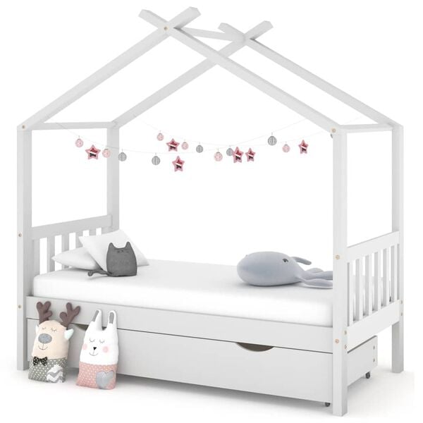 vidaXL Cadre de lit enfant avec tiroir blanc pin massif 80x160 cm