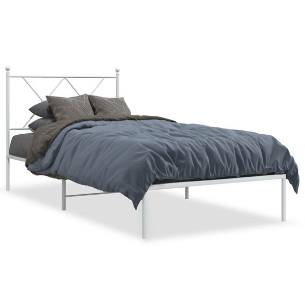 vidaXL Cadre de lit métal sans matelas avec tête de lit blanc 90x200cm