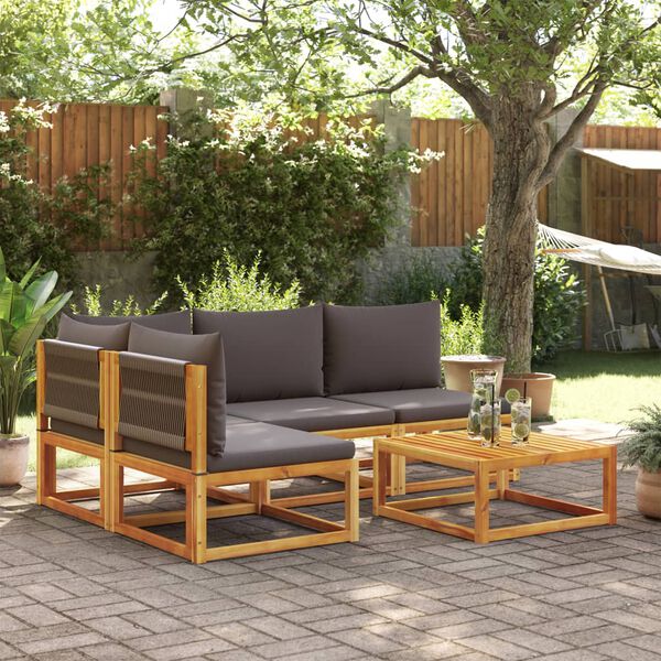 vidaXL Ensemble de canapés de jardin 5 pièces avec coussins en bois d'acacia et corde