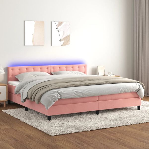 vidaXL Sommier &agrave; lattes de lit avec matelas et LED Rose 200x200 cm