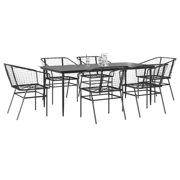 vidaXL Ensemble &agrave; manger de jardin 7pcs noir poly rotin verre