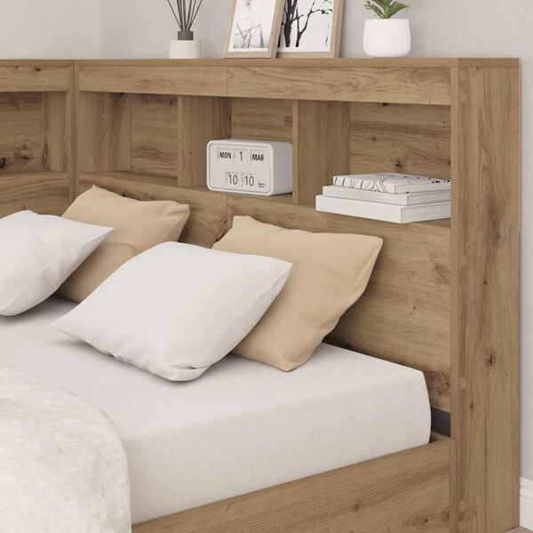 vidaXL T&ecirc;te de lit de rangement avec &eacute;tag&egrave;re Ch&ecirc;ne artisanal 120 cm