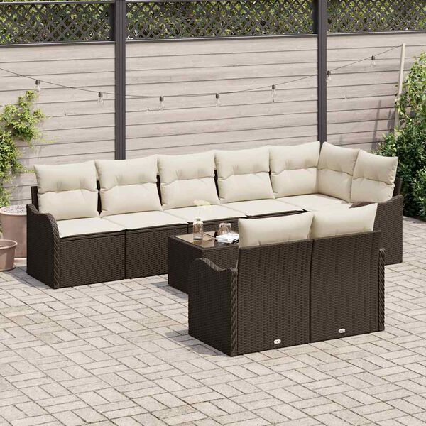 vidaXL Ensemble de canapé de jardin 9 pcs Marron et blanc Poly rotin