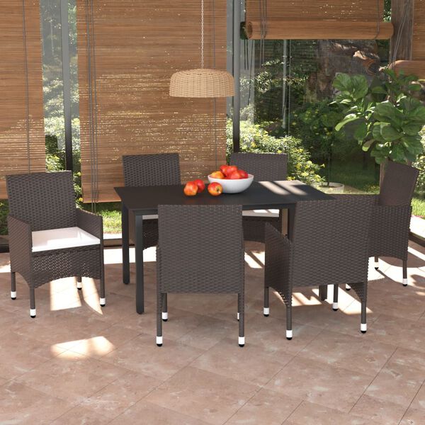 vidaXL Ensemble &agrave; manger de jardin et coussins 7 pcs marron poly rotin