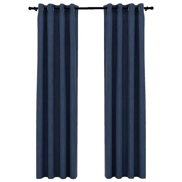 vidaXL Rideaux occultants Aspect lin avec &oelig;illets 2 pcs Bleu 140x245cm