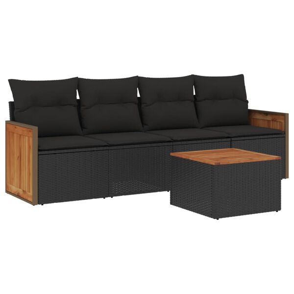 vidaXL Salon de jardin 5 pcs avec coussins noir r&eacute;sine tress&eacute;e